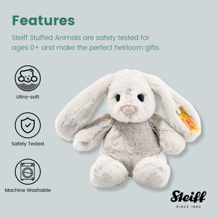 Steiff Hoppie Hase 18 cm hellgrau, Plüschtier Hase mit Schlappohren, Soft Cuddly Friends, flauschiges Stofftier zum - Image 3