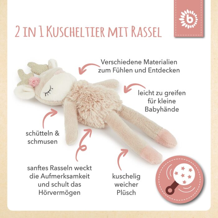 Bieco Kuscheltier Reh Ella mit Rassel | Baby Kuscheltier ab 0 Monate Stofftier Baby Plüschtier Rehr - Image 6