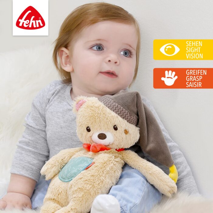 Fehn Kuscheltier Bär Bruno – Weicher Teddybär für Neugeborene als Einschlafhilfe - Stofftier zum Greifen, - Image 6